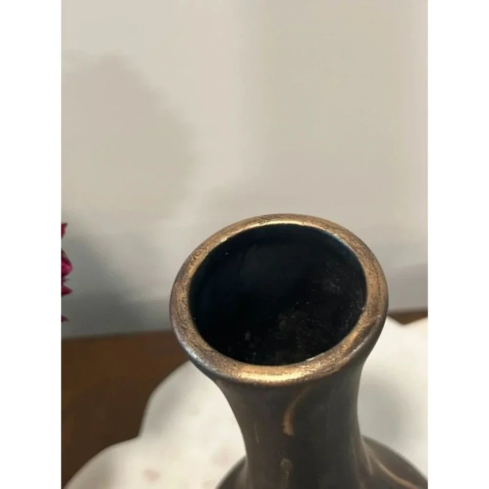 Black Ceramic Vase Antique Gold Distressedo Gothic Whimsigoth Decor